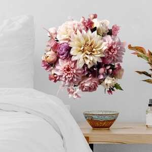 Pink and cream silk dahlia and peony artificial flower bouquet for home wall decor