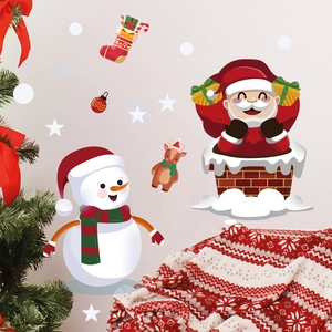 Detailed Christmas wall stickers set featuring snowman, Santa and reindeer for home decor