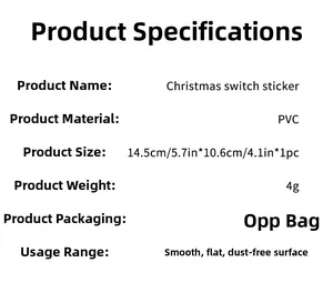 Detailed specifications for Christmas switch sticker made of PVC for smooth surfaces