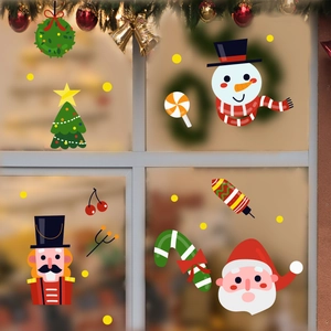 Christmas window decals with Santa, snowman and nutcracker for festive holiday home decor