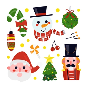 Christmas wall decals set featuring Santa Claus, snowman and Nutcracker for home decor