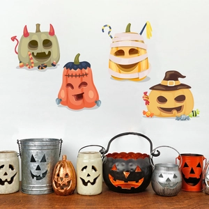Halloween Pumpkin Ghost Wall Stickers PVC Cartoon Face Decals For Home Room Party Decoration Removable DIY Mural Art Decor