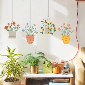 Hanging Potted Plant Wall Stickers PVC Removable Botanical Flower Wall Decals For Home Living Room Bedroom Decoration