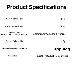 Detailed size and PVC material specifications for Halloween skull wall and toilet stickers