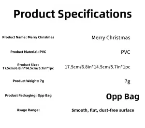 Detailed size and material specification chart for PVC Christmas wall stickers
