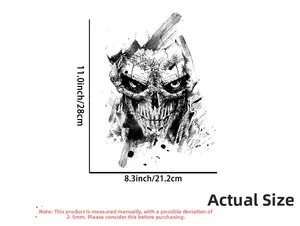 Detailed dimension guide for skull wall sticker measuring 11.0 by 8.3 inches on white background