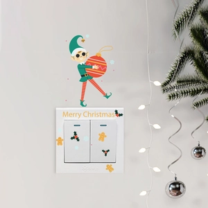 Christmas Switch Sticker Elf Gingerbread Man Decor Merry Christmas Wall Decal PVC Removable Self Adhesive Home Decoration