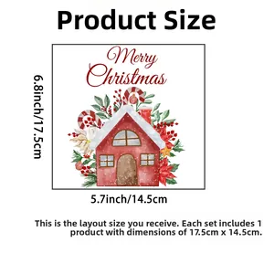 Detail view of 17.5x14.5cm Christmas house sticker with Merry Christmas text on white