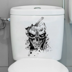 Gothic skull toilet seat sticker and wall decal for spooky Halloween home decoration