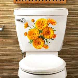 Waterproof orange marigold flower decals for bathroom toilet seat and tank decoration