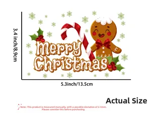 Detailed dimensions of gingerbread man wall sticker with Merry Christmas text and candy