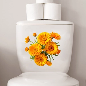 Yellow Daisy Floral Toilet Sticker PVC Waterproof Bathroom Wall Decal Self Adhesive Calendula Flower Home Decor