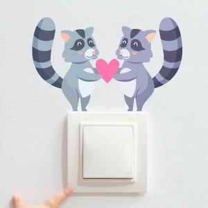 Stickers Muraux Raton Laveur Amour Cœur Décalcomanie Décorative pour Interrupteur DIY pour Salon Chambre Prise Décoration Murale en PVC