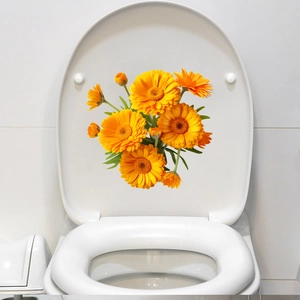 Vibrant orange daisy flower toilet lid sticker for bathroom home decor and beautification