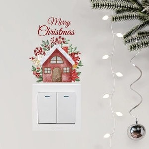 Festive Christmas house wall sticker with Merry Christmas text for light switch decor