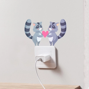 Stickers muraux ratons laveurs avec cœur pour interrupteur et décoration intérieure