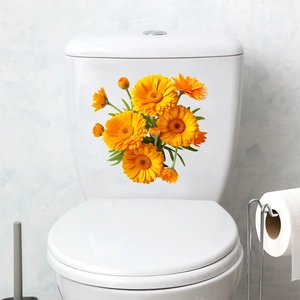Waterproof yellow daisy flower decals for bathroom toilet seat and wall decoration