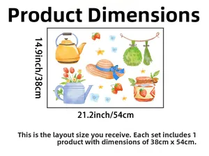 Detailed wall sticker layout with watercolor garden motifs measuring 54cm by 38cm