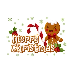 Christmas gingerbread man wall sticker with Merry Christmas text and candy cane