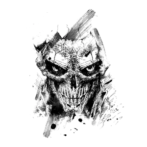 Artistic skull wall sticker in black and white hand-drawn style for Halloween decor