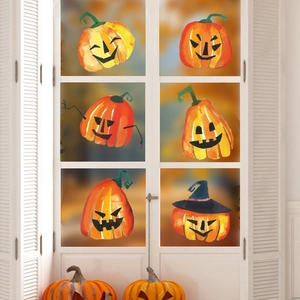 Set di adesivi per finestre a forma di zucca di Halloween con disegni ad acquerello