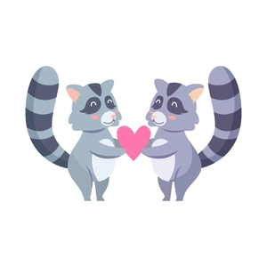Sticker mural avec deux ratons laveurs mignons et cœur pour décor d'interrupteur