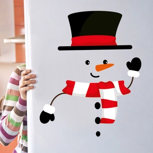 Christmas snowman wall sticker set featuring a black hat and red striped scarf for home decor