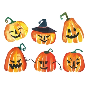Adesivi murali Halloween zucca dipinti a mano con espressioni divertenti e cappello da mago