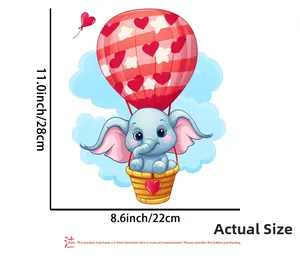 Detailed dimension guide for elephant hot air balloon wall sticker showing 11x8.6 inch size