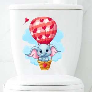 Cartoon Elephant Hot Air Balloon Toilet Seat Sticker Waterproof PVC Wall Decal For Bathroom Home Decor Kids Room Nursery