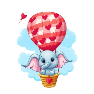 Cartoon blue elephant on hot air balloon wall decal sticker for nursery and bathroom decor