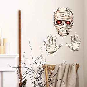 Spooky Halloween mummy wall stickers set with red eyes for festive home room decoration