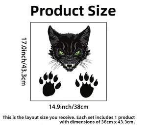Guida alle dimensioni dell'adesivo gatto nero con misure di 38 per 43,3 cm