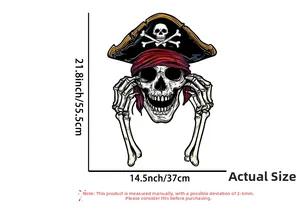 Detailed dimension guide for pirate skull wall decal showing size 21.8 x 14.5 inches