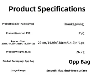 Specifications of Thanksgiving PVC wall stickers measuring 29cm by 38cm for smooth surfaces