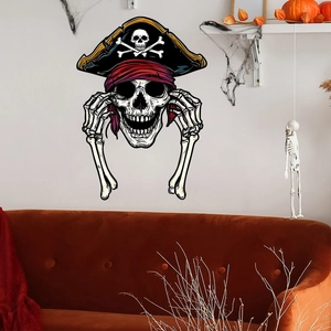 Halloween pirate skeleton wall sticker for living room home decor with pumpkin and spider web