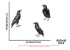 Detailed dimension guide for black crow wall stickers showing 17.7x22.4 inch total size