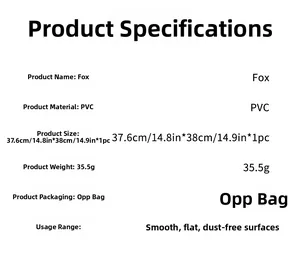 Detailed PVC wall sticker specifications showing dimensions and smooth surface usage details