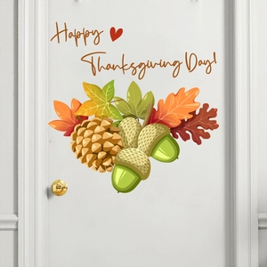 Happy Thanksgiving Day Maple Leaf Pine Cone Wall Sticker PVC Decal Autumn Harvest Theme Home Decoration Festival Wall Art