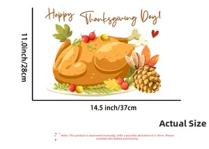 Detailed size chart for Happy Thanksgiving roasted turkey wall sticker 14.5x11 inches