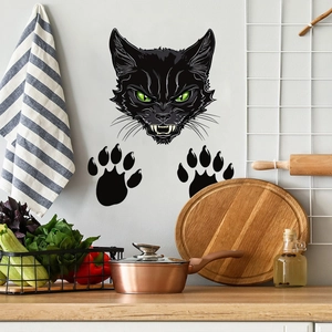 Adesivi murali gatto nero di Halloween con occhi verdi per soggiorno e cucina