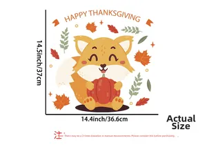 Detailed size chart of Thanksgiving fox wall decal measuring 14.5 by 14.4 inches