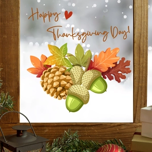 Thanksgiving window decals with autumn maple leaves and pinecones for home wall decor