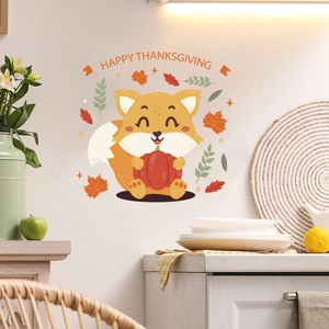 Cute fox with pumpkin and maple leaf Thanksgiving wall stickers for room decoration