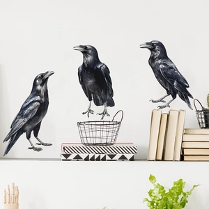 Halloween Black Crow Wall Stickers Realistic Raven PVC Decals For Living Room Bedroom Kitchen Gothic Style Home Decor