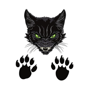 Adesivo murale gatto nero spaventoso con occhi verdi per decorazione Halloween