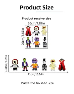 Detailed size chart showing 20x20cm sheets and finished 41cm Halloween wall stickers