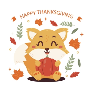 Cute Thanksgiving squirrel sticker with pumpkin and autumn leaves for wall decoration