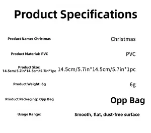 Detailed PVC Christmas switch sticker specifications showing 14.5cm size and 6g weight