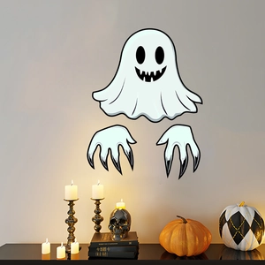Détail de l'autocollant mural fantôme avec bougie et décor de citrouille d'Halloween